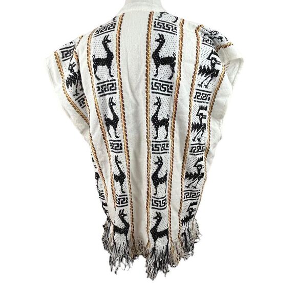 Vintage Artisan Made Alpaca Print Fringe Souvenir Vest M - Picture 2 of 5